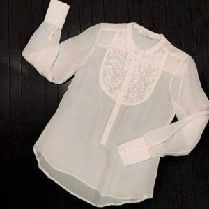 Equipment • Femme Ivory Silk & Lace Sheer Blouse || Small
